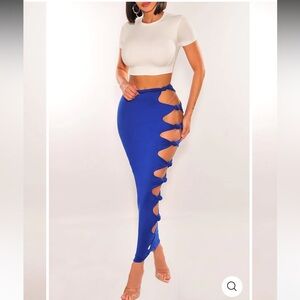HotMiamiStyles Royal Blue High Waist Cut Out Knotted 
Skirt